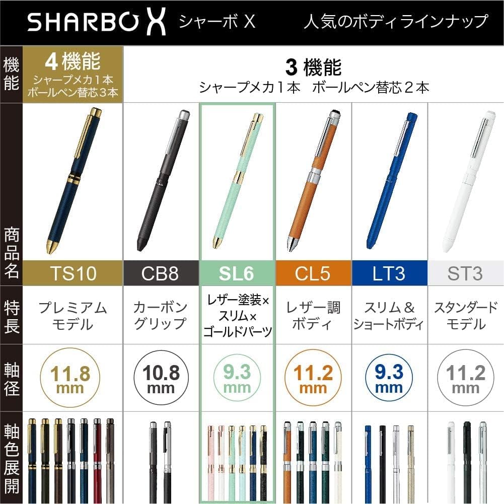 ZEBRA SB36-3CA-AZ Sharbo X SL6 Multi-Functional Pen, Set of 3, A Refill Included