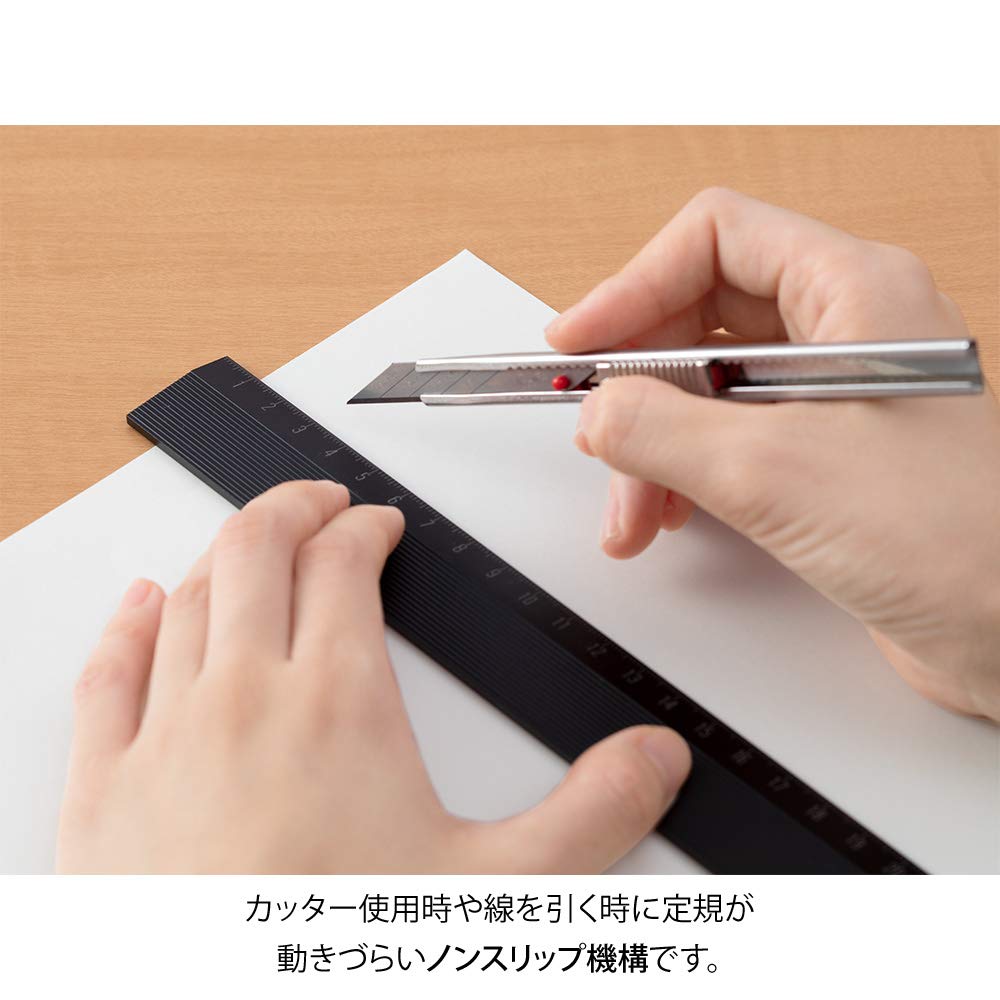 Midori 42279006 Aluminum Ruler, 11.8 inches (30 cm), Non-Slip, Black