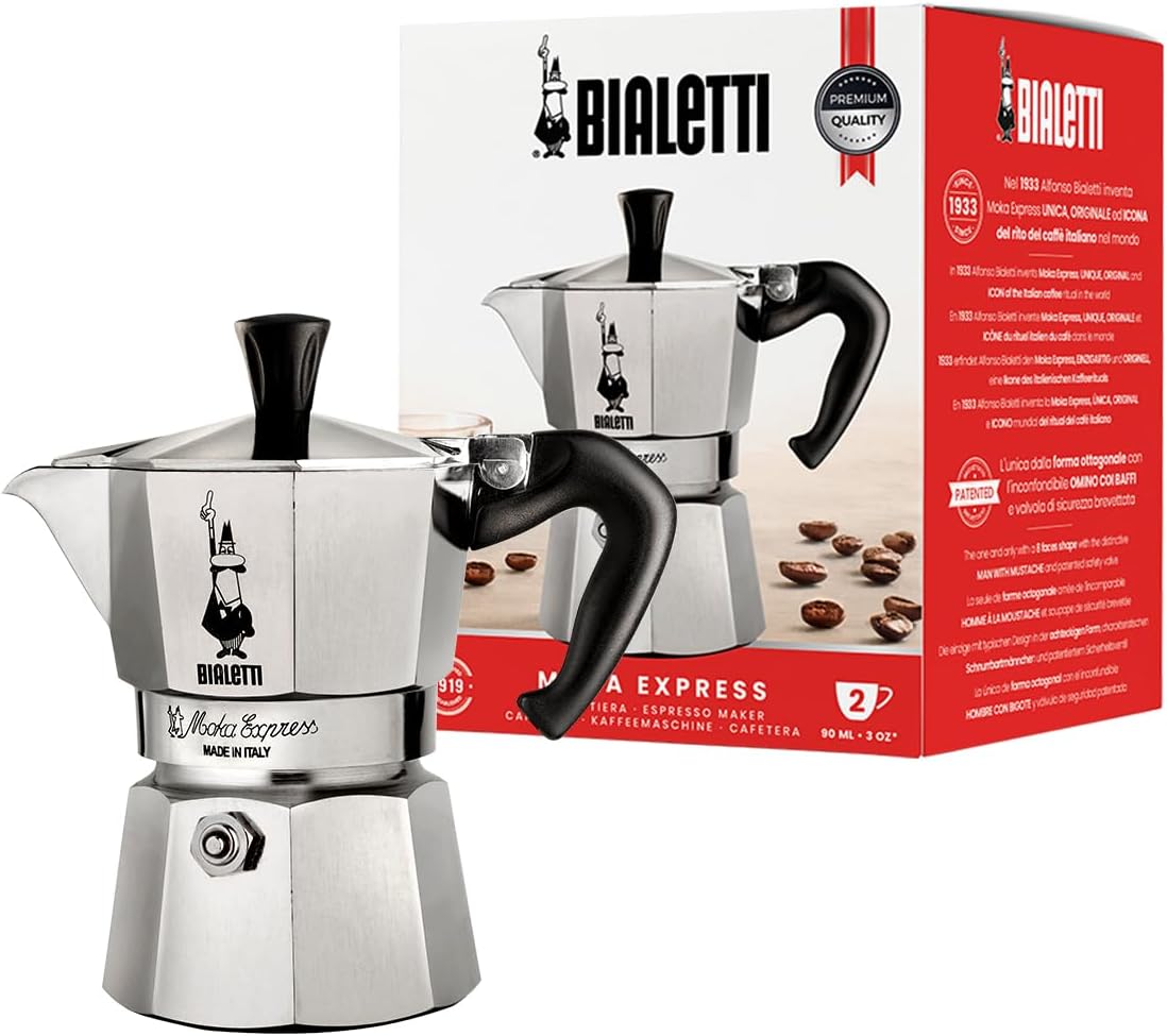 Bialetti Moka Express Export Espresso Maker,90 ml, Silver