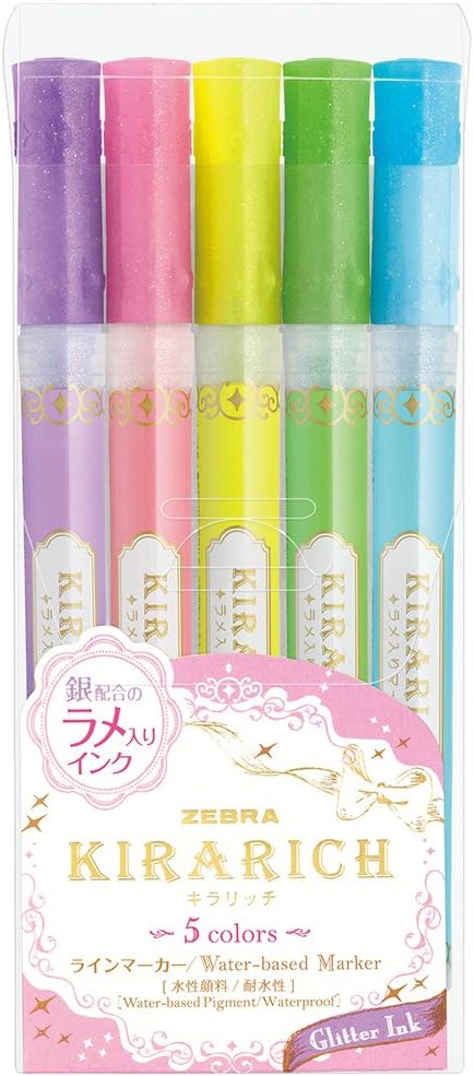 Zebra Kirarich Glitter Highlighter 5-Color Set – Japan
