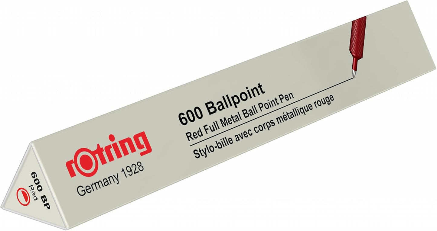 rOtring 600 Ballpoint Pen, Medium Point, Black Ink, Red Barrel, Refillable