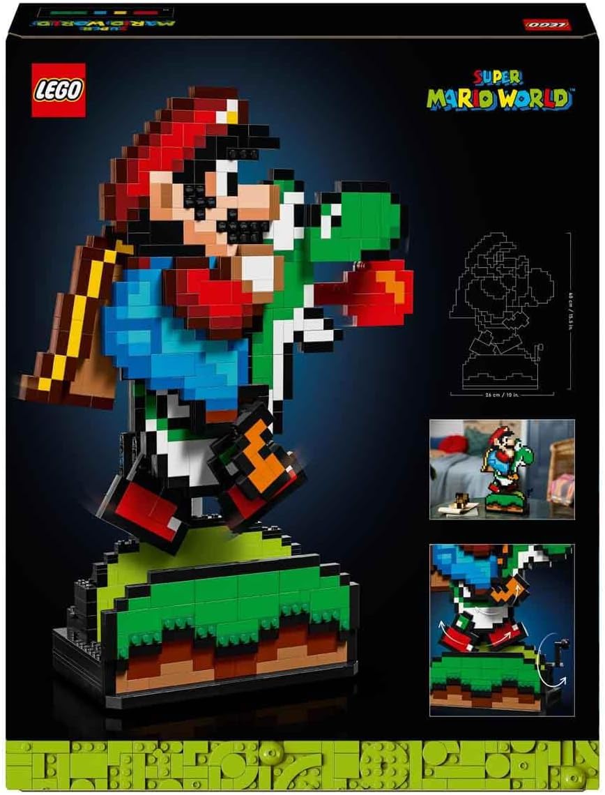 LEGO Super Mario Super Mario World: Mario & Yoshi Nintendo Collectible Set, Pixeled Figures, Gift for Adult Fans, Playful Display Model, Fun Room Decor 71438