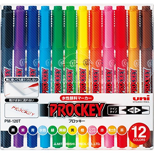 Mitsubishi Pencil PM120T12CN Prokey Twin Water-Based Pen, Extra Fine, 12 Colors