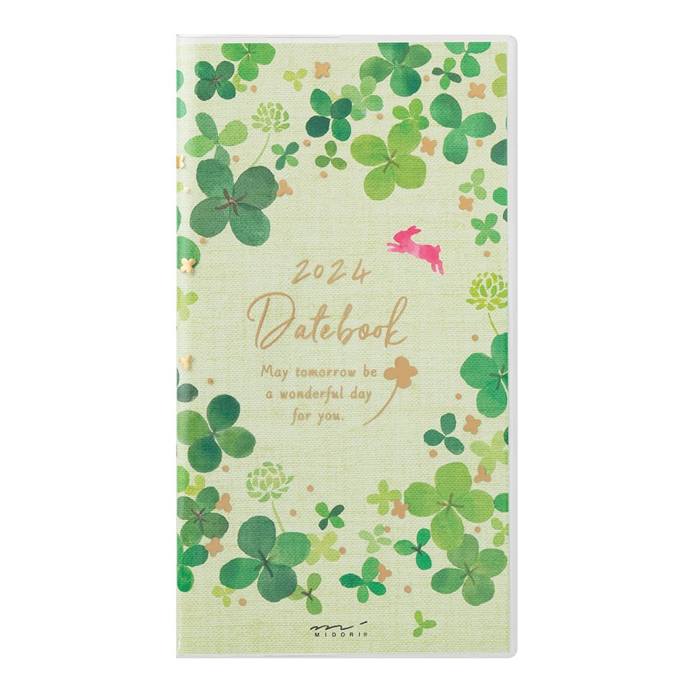 Midori Pocket Diary Notebook, 2024, Slim, Monthly Cat Pattern, Starts October (Clover pattern)
