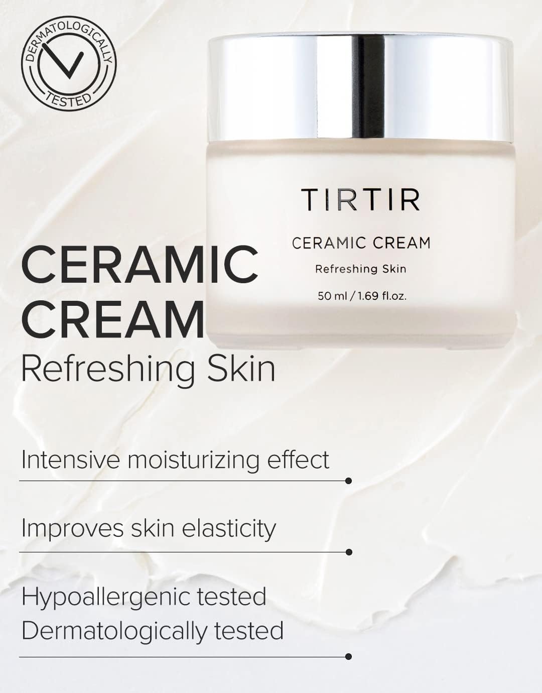 TIRTIR Natural Ceramide Cream | Deep moisturizer for Glass Skin, Polyglutamic acid, Centella Asiatica Extract, Skin barrier, Lightweight, Mild, Nature derived ingredients, Dry skin, Korean skincare