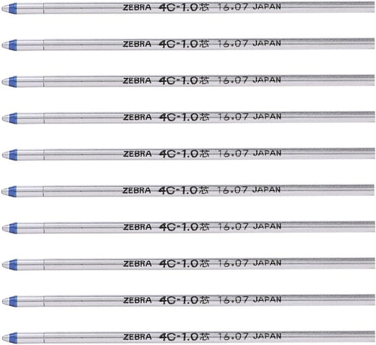 ZEBRA B-R4C10-BL Rollerball Pen Refill, 4C-1.0 Lead, Blue, 10 Pens