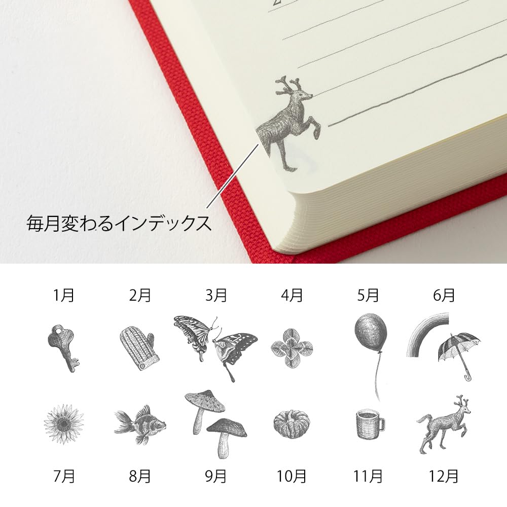 Midori 12851006 Diary, 5 Year Consecutive Door, Red
