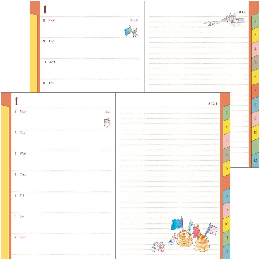 Midori Pocket Diary 22256006 Weekly Planner, 2024, B6, Cat Pattern, Starts January 2024 (Dog Print)
