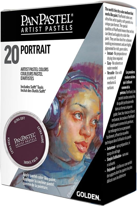PanPastel Artist Pastels by GOLDEN, Portrait Set, 20 Color, Professional Artist Pastels, Unique Pan Format (cake-like)