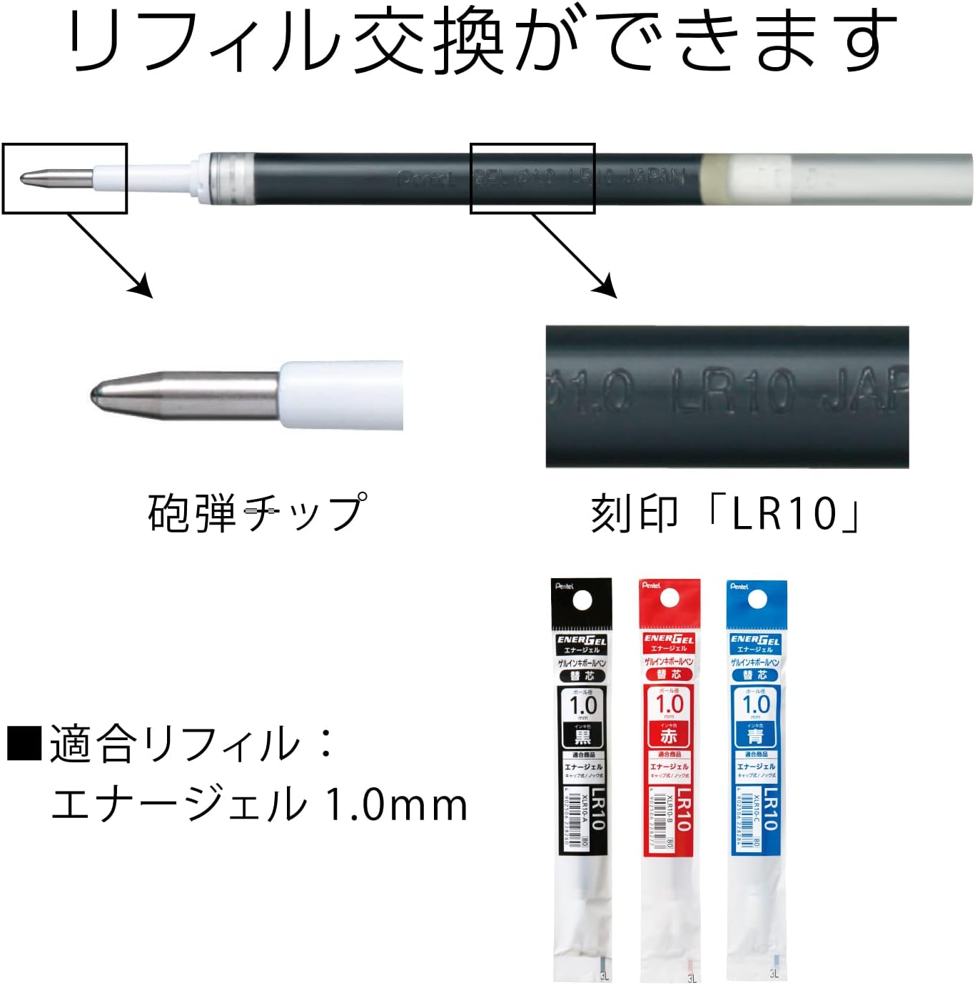 Pentel EnerGel BL80-A 1.0 Black Gel Ink Ballpoint Pen, 10 Count