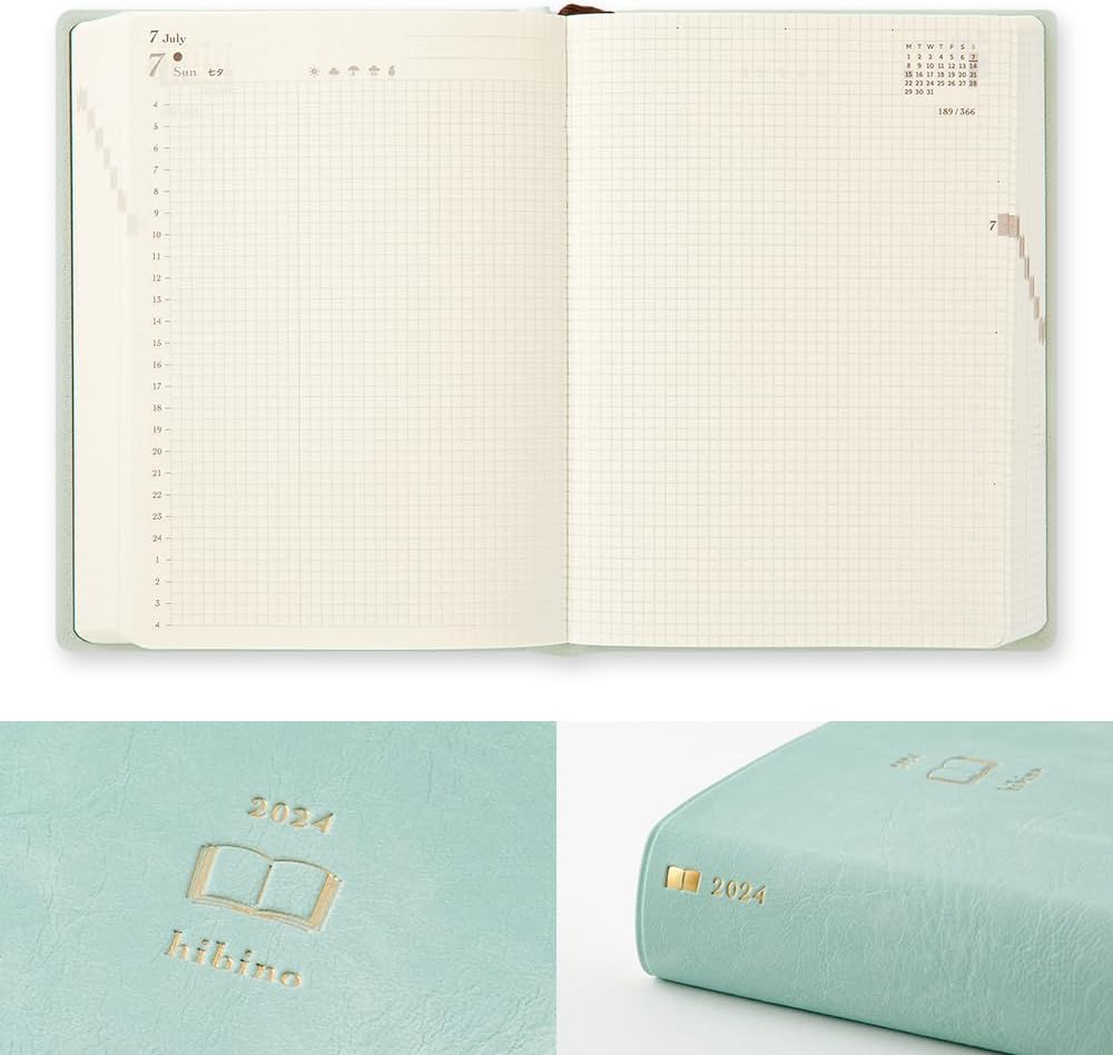 Midori hibino 22290006 Planner, 2024, A6, Daily Blue-Green (Starts January 2024) (blue green)