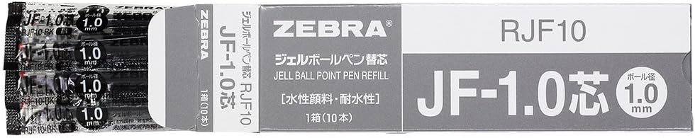 Low Viscosity Ballpoint Pen - ZEBRA Refill for Gel Ballpoint Pen/Black 1.0mm RJF10-BK Set of 10 pieces (Japan Import) - Smooth Precision Writing Experience - Office Journaling and Study Use