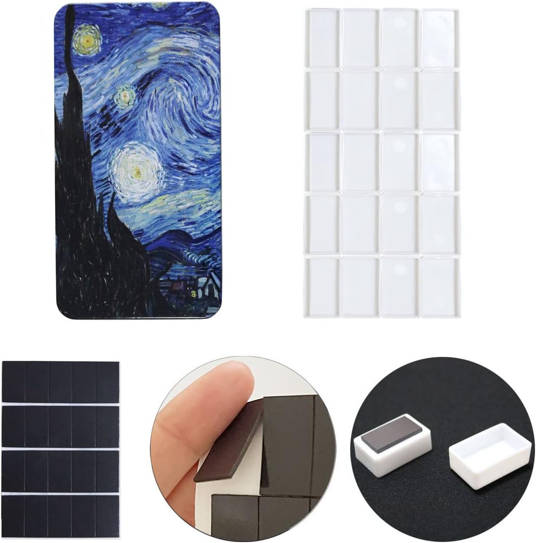 FCLUB Watercolor Tins Palette Paint Case with 20Pcs Full Pans Carrying Magnetic Stripe on The Bottom - Starry Night by Vincent Van Gosh