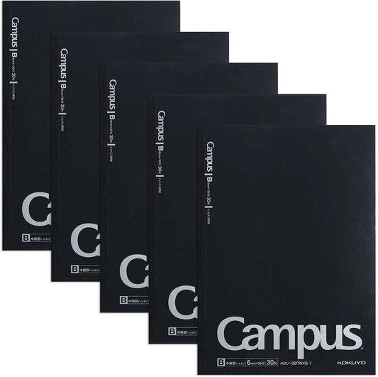 Kokuyo AMNO-3BTNX5-1 Notebooks, Campus Notebook, B5, With Dots, B Ruled, 5 Pack Black