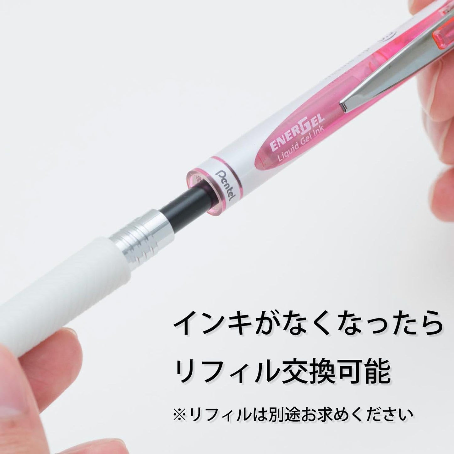 Pentel Energel Knock Ballpoint Pen, 0.5mm Needle Tip, Red Ink, Pearl White Body with Pink Accent (BLN75PW)