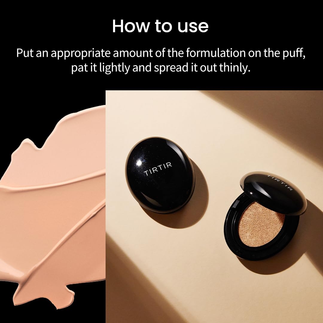 TIRTIR Mask Fit Black Cushion Foundation - Japan's No.1 Choice for 72-Hour Flawless Coverage with Semi-Matte Finish (21N Ivory, 0.63 Count (Pack of 1))