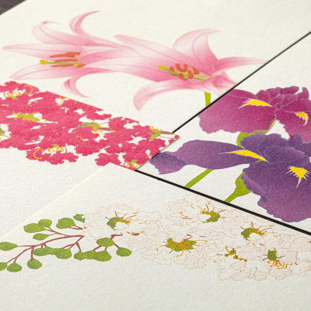 Midori 88686006 Postcard Notes, Paper Series, Summer Letter, 4 Patterns, Summer Floral Pattern