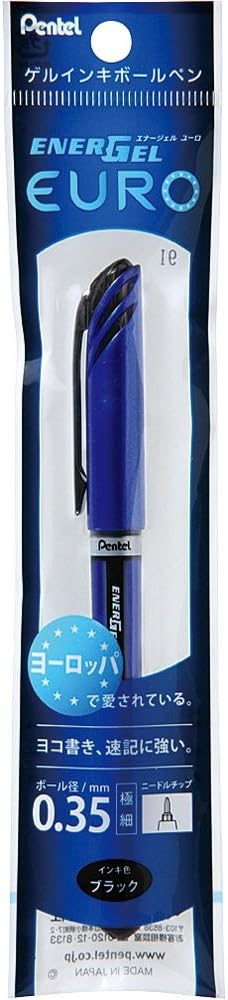 Pentel XBLN23-A Gel Ink Ballpoint Pen, ENERGEL EURO, 0.35mm Black, 5 Pens
