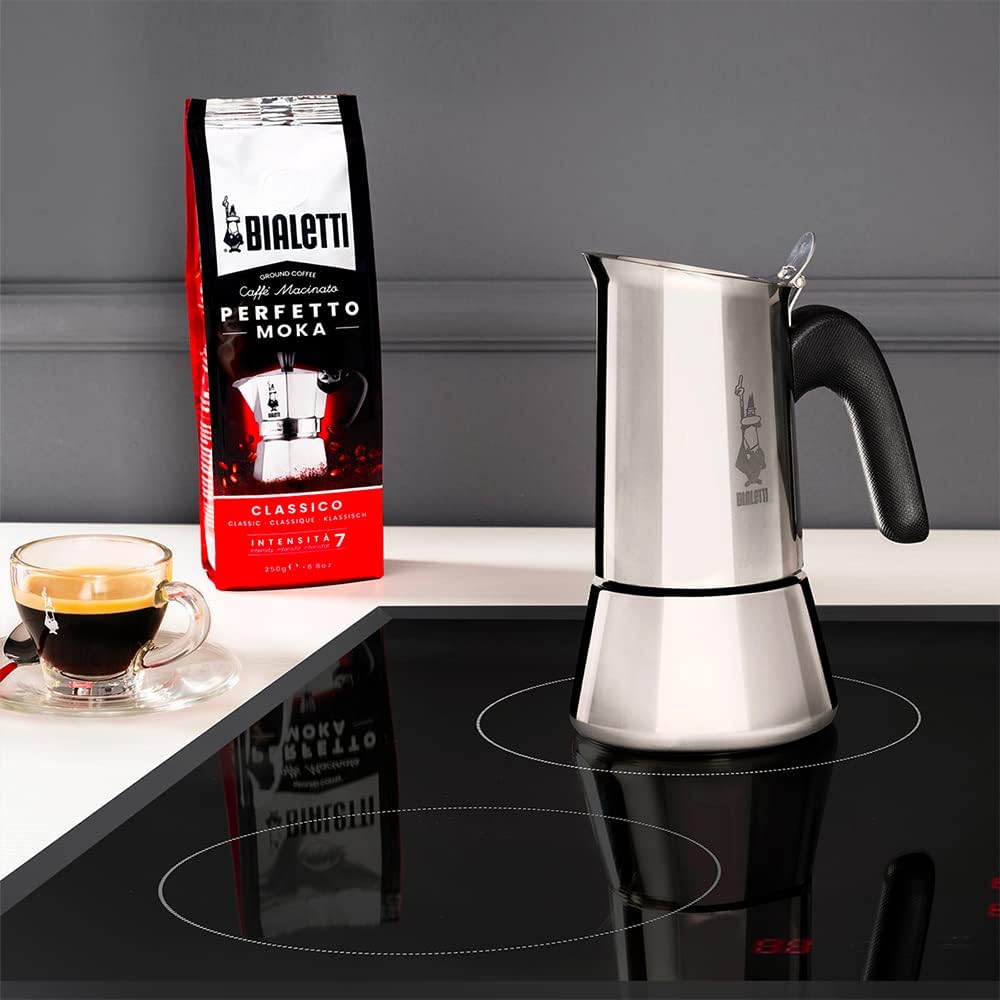 Bialetti - New Venus, stainless steel espresso coffee machine, suitable for all types of stoves, 2 cups (85 ml), aluminium, silver (Not induction safe)
