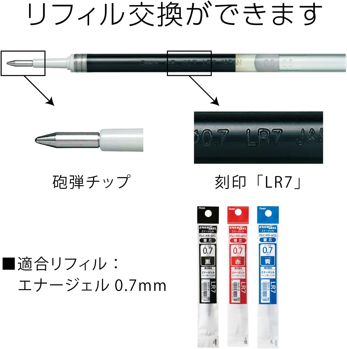 Pentel XBL77-A Retractable EnerGel Gel Ballpoint Pen, 0.7mm, Silver Axis, Black