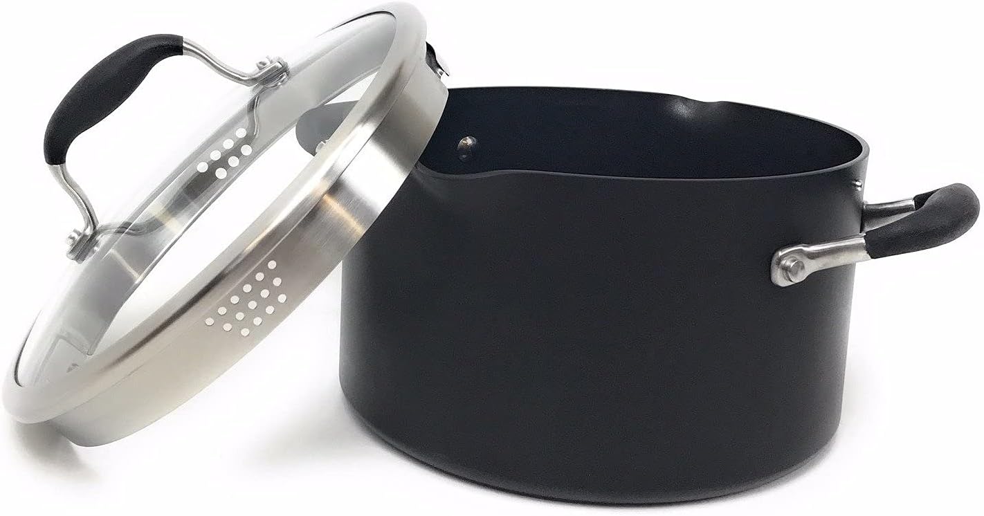 Anolon Advanced Hard Anodized Nonstick Stock Pot/Stockpot with Straining and Lid, 6 Quart, Bronze Brown