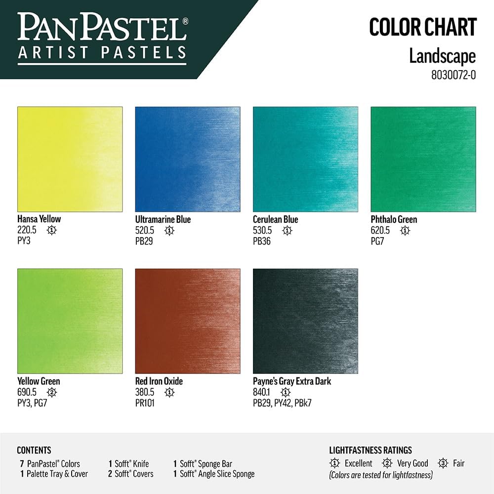 PanPastel Artist Pastels by GOLDEN, Landscape Colors Starter Set, 7 Color, Professional Artist Pastels, Unique Pan Format (cake-like)