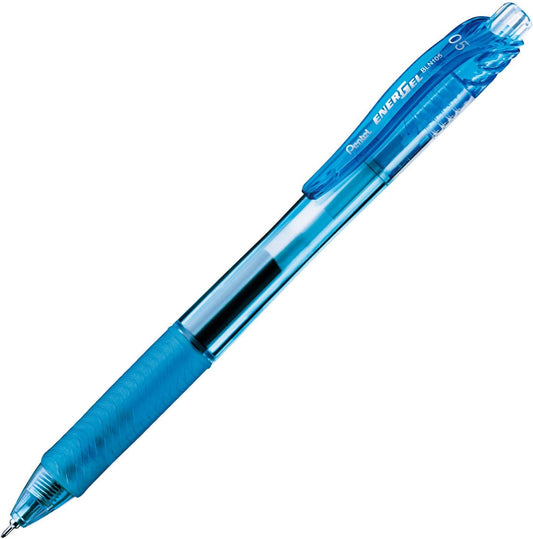 Pentel Knock Gel Ballpoint Pen Energel X, 0.5mm Needle Tip, Sky Blue Body, Black Ink (BLN105S-A)