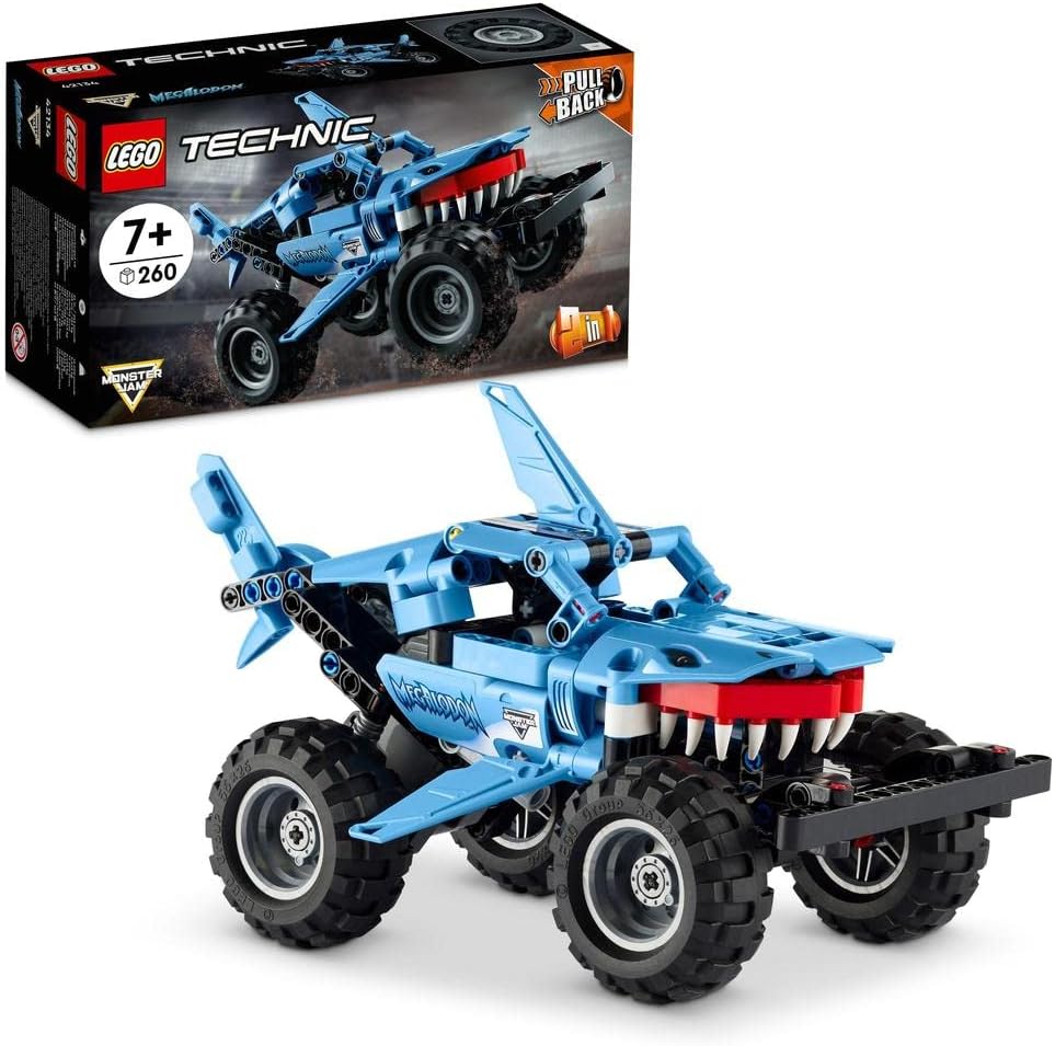 LEGO 42134 Technic Monster Jam Megalodon, 2-in-1 Pull-Back Shark Car for Lusca Low Racing Car