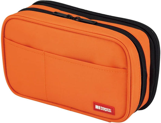 LIHIT LAB. Double Zipper Pen Case, 7.9 x 2.8 x 4.7 inches, Orange (A7555-4)