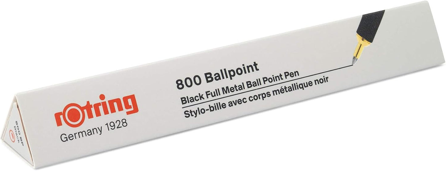 rOtring 800 Retractable Metal Ballpoint Pen, Medium Point, Black Ink, Black Barrel, Refillable, Great Gift for Coworker