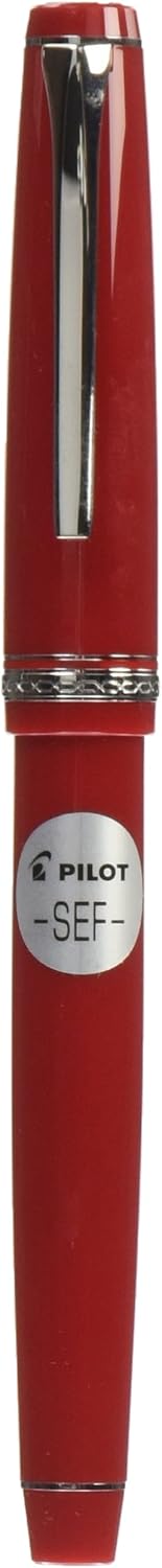 PILOT Falcon Collection Fountain Pen, Red Barrel with Rhodium Accents, Soft Extra Fine Nib, Blue Ink (71620)