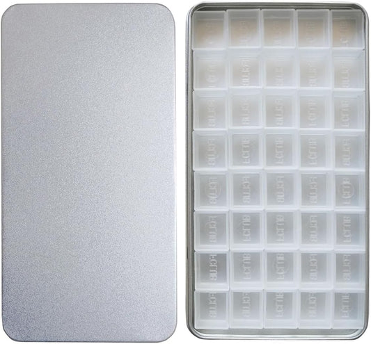 FCLUB Watercolor Palette Paint Tin with 40Pcs Empty Clear Plastic Half Pans, Magnetic Squares - Portable DIY Watercolor Palette for Artists