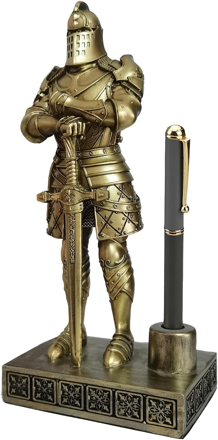 HDMbigmi King's Guard Knight Pen Stand Statue Office Pen Stand Desk Organizer for Men Top Collection as Gift 9.45 Inches (Bronze)