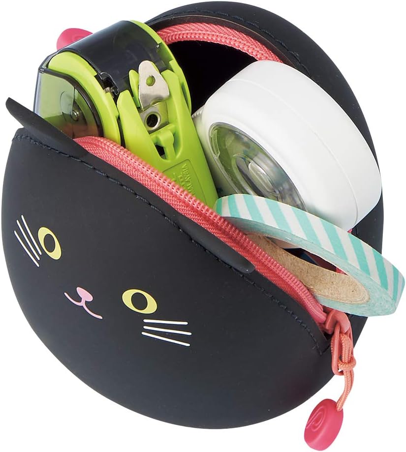 LIHITLAB PuniLabo Mini Zipper Pouch, Egg-Shaped, Black Cat (A7782-3), Medium
