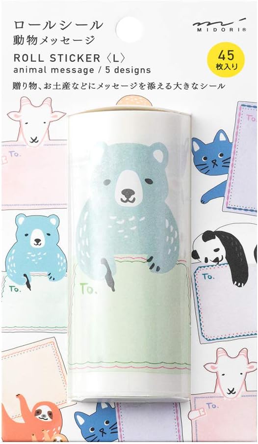 Midori 82475006 Stickers, Roll Stickers, L, Animal Message Pattern