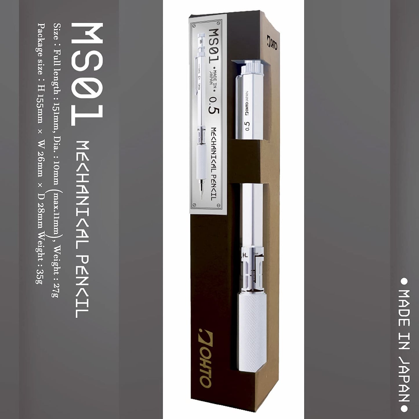 OHTO Auto Mechanical Pencil 0.5mm – MS01-SP5-SV, Silver
