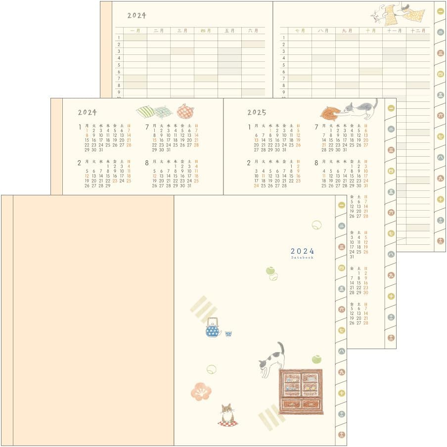 Midori Pocket Diary 22256006 Weekly Planner, 2024, B6, Cat Pattern, Starts January 2024 (Cat Print)