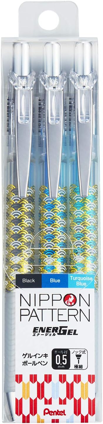 Pentel BLN75TLJ-3A Gel Ink Ballpoint Pen, 0.5 mm, Limited Japanese Pattern, Set of 3