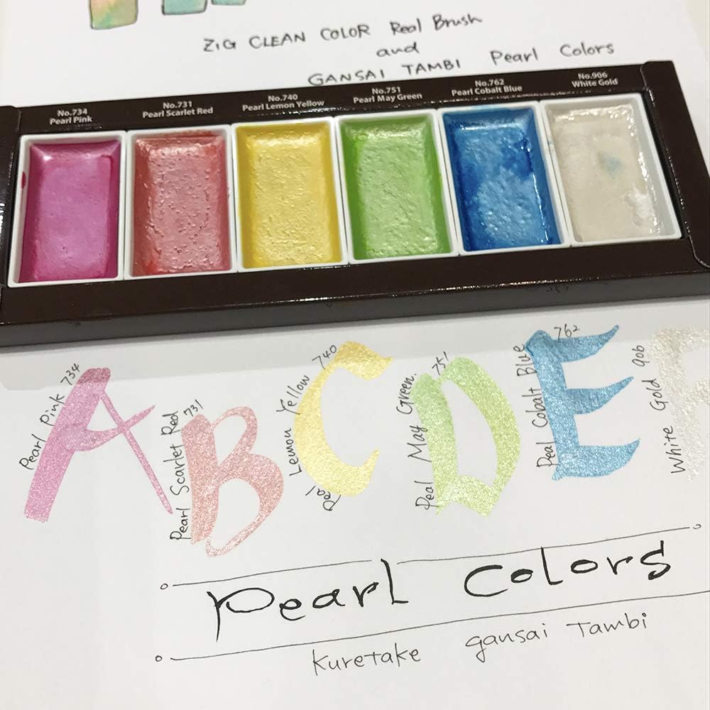 Kuretake GANSAI TAMBI 6 colors, 3 pack set, STARRY, PEARL, GEM, Watercolor Paint Set, Gold, Silver, Glitter, for Professional, Artist, Made in Japan