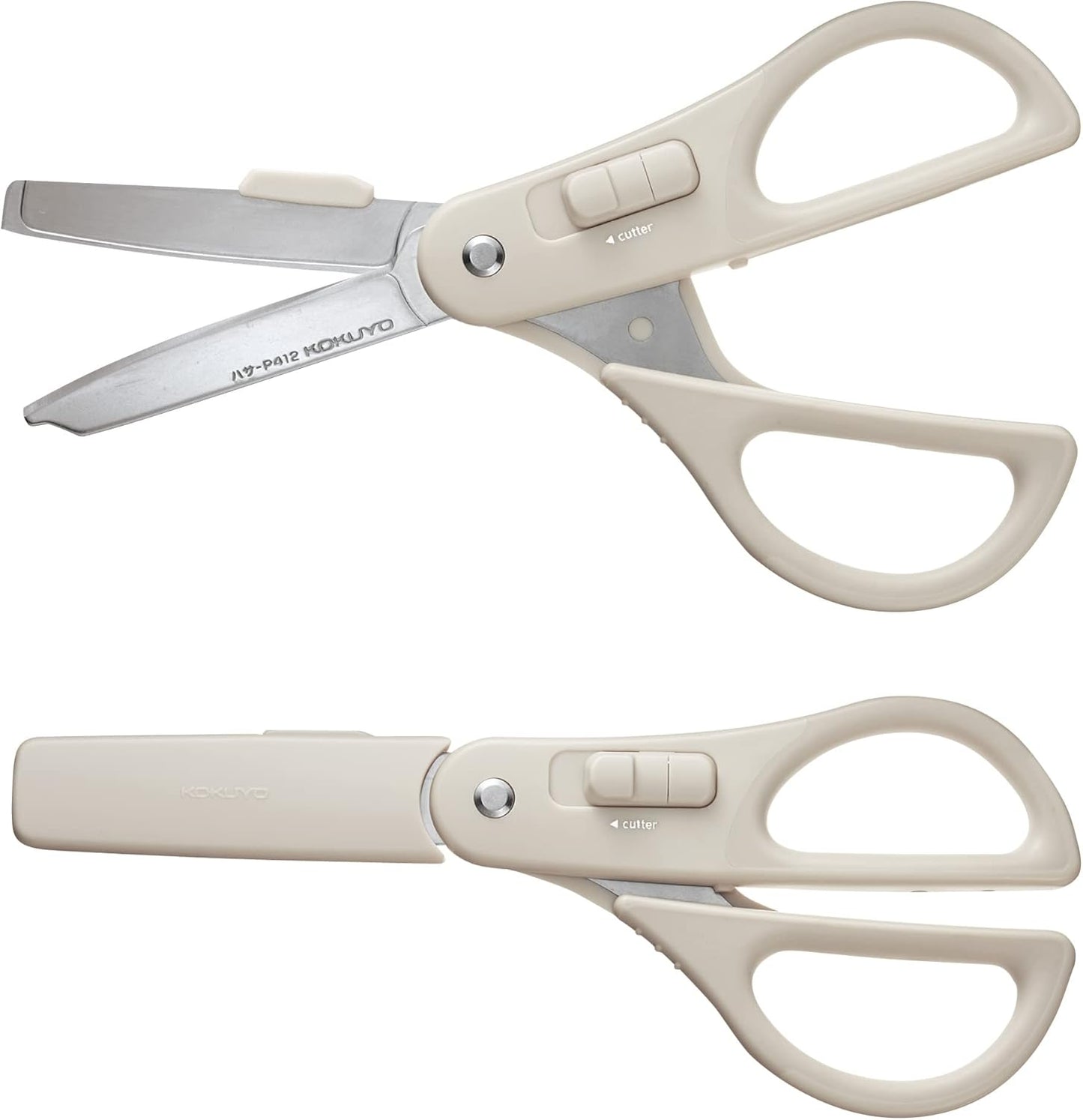 KOKUYO Scissors Cutter, 2-Way, Titanium Blade, Khaki, Hasa-T420DG (Glueless Blade: Light gray)