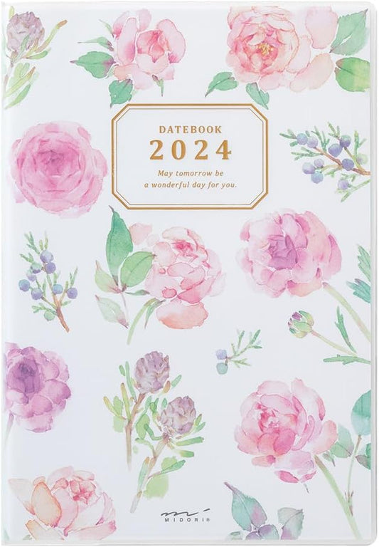 Midori Pocket Diary 22256006 Weekly Planner, 2024, B6, Cat Pattern, Starts January 2024 (country time floral pattern)