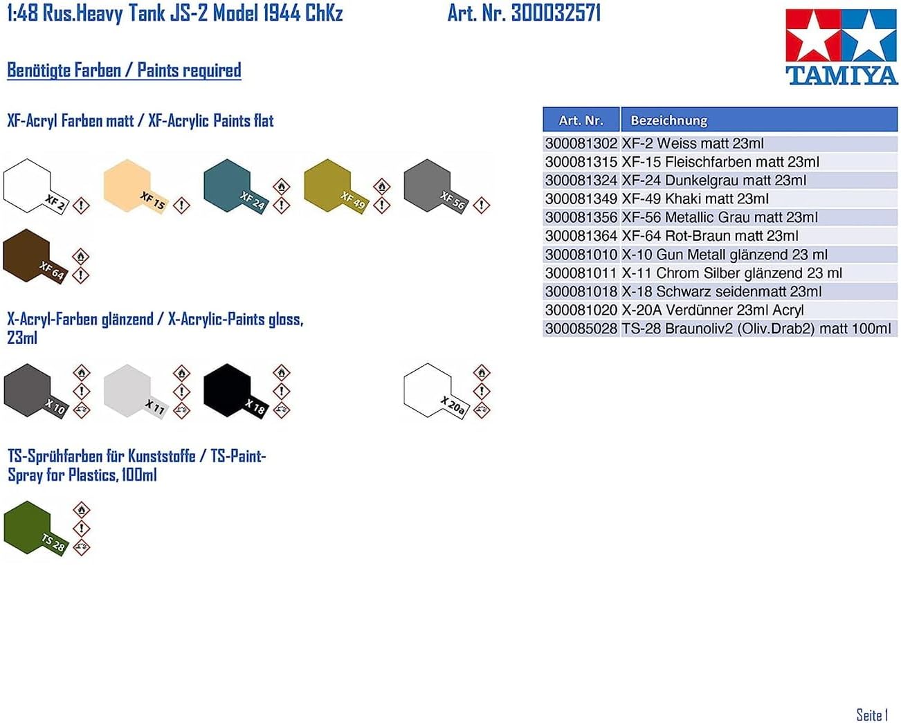 Tamiya 32571 1/48 Russian Heavy Tank JS-2 1944 Plastic Model Kit