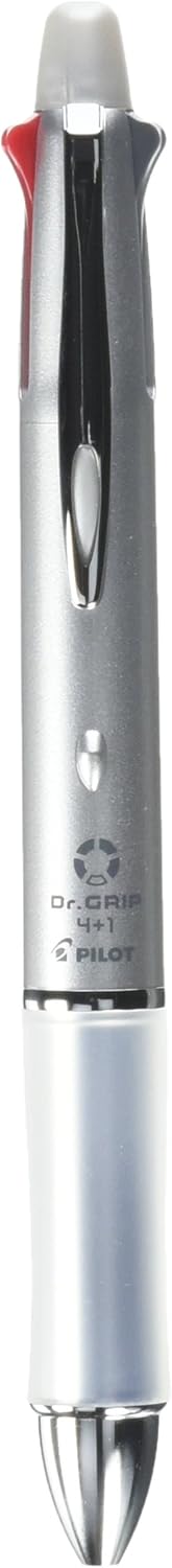 PILOT BKHDF1SF-S Dr. Grip 4+1, 4 Color 0.7 mm Ballpoint Multi Pen & 0.5 mm Pencil - Silver Body