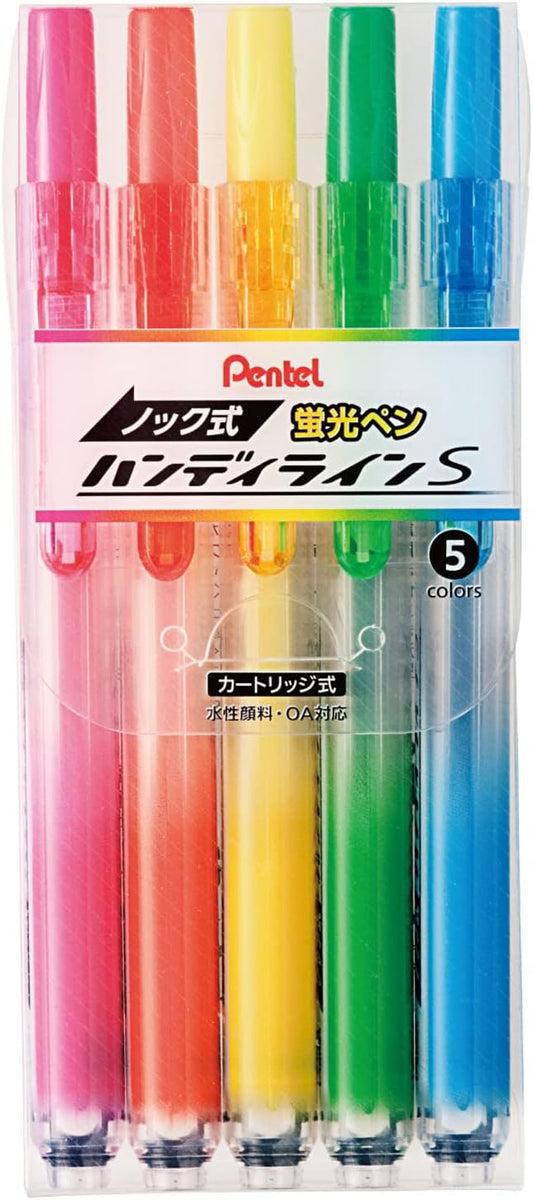 Pentel Knock Highlighter, Handy Line, 5 Color Set (SXNS15-5)
