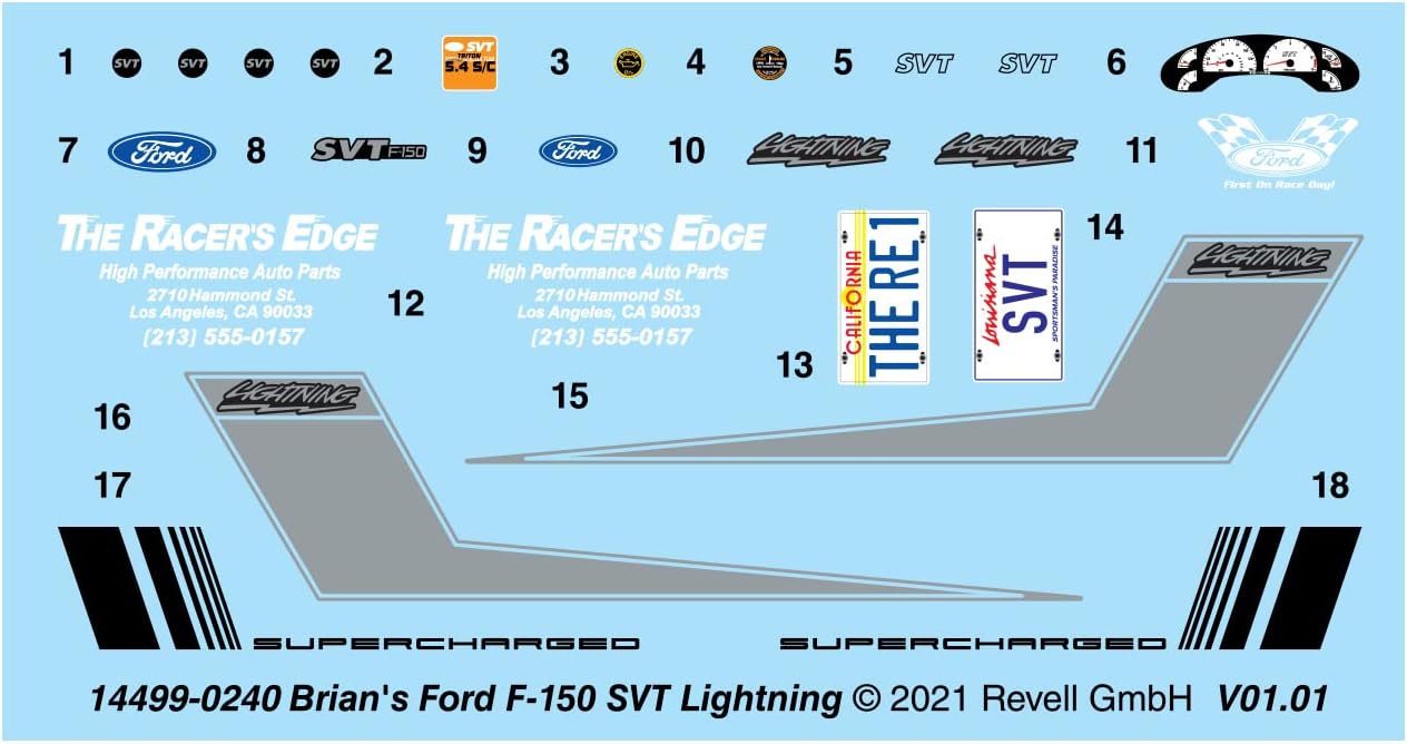 Revell 85-4499 Fast and Furious Brian Ford SVT Lightning Model Car Kit 1:25 Scale 118 Piece Skill Level 4 Plastic Model Building Kit Red