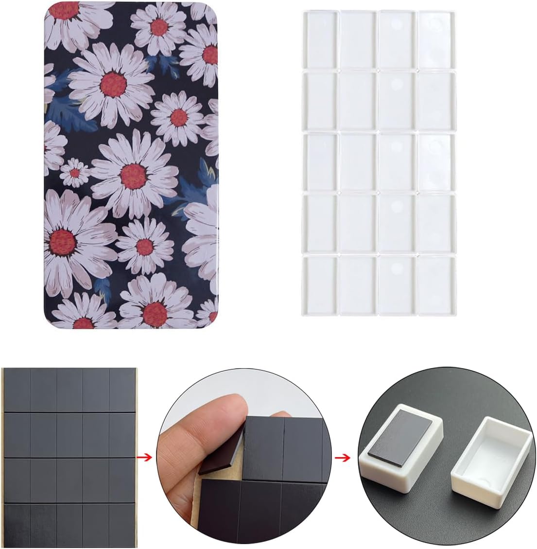 FCLUB Empty Watercolor Tin, 20Pcs Watercolor Full Pans with 3M Strong Adhesive Backing Magnetic Tape Watercolor Palette, Paint Holder