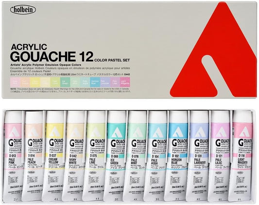 HOLBEIN ACRYLIC GOUACHE, Made in Japan, Acrylic Gouache (Opaque Acrylic Resin Paint), 0.7 fl oz (20 ml), Pastel Color, 12 Color Set