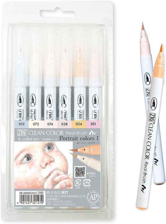 Kuretake Color Pen Brush Pen ZIG Clean Color Real Blush 6 Colors Portrait Color II B-6000AT/6VD