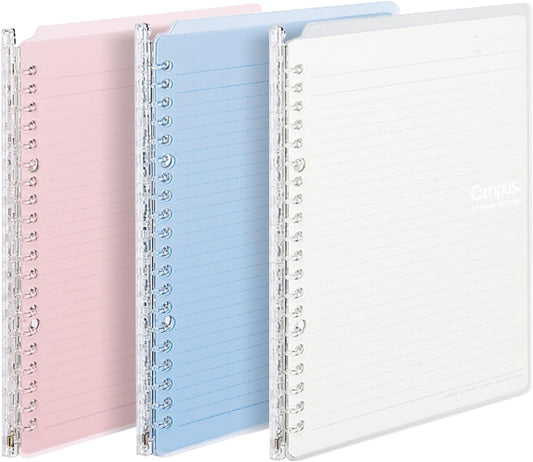 Kokuyo Campus Smart Ring Binders 3 Pack, B5 Light Colors Binder Notebooks, Up to 25 Sheets 26 Holes Slim Binder Folder with 10 Campus Sarasara Loose-leaf Paper Each for Study and Journal, Japan Import