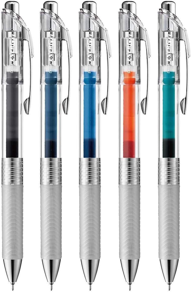 Pentel EnerGel Ink Ballpoint Pen, 0.02 inches (0.5 mm), 5 Colors